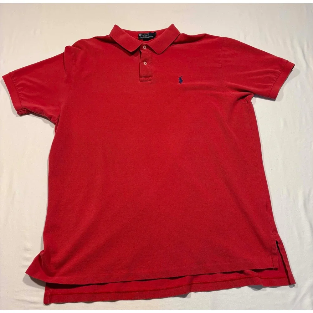 Polo Ralph Lauren Mens XXL Red Short Sleeve Pique Polo Shirt Navy Pony Logo